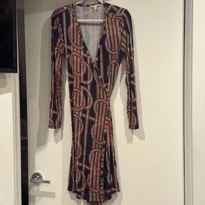 Banana Republic Red and Black Long Sleeve Dress